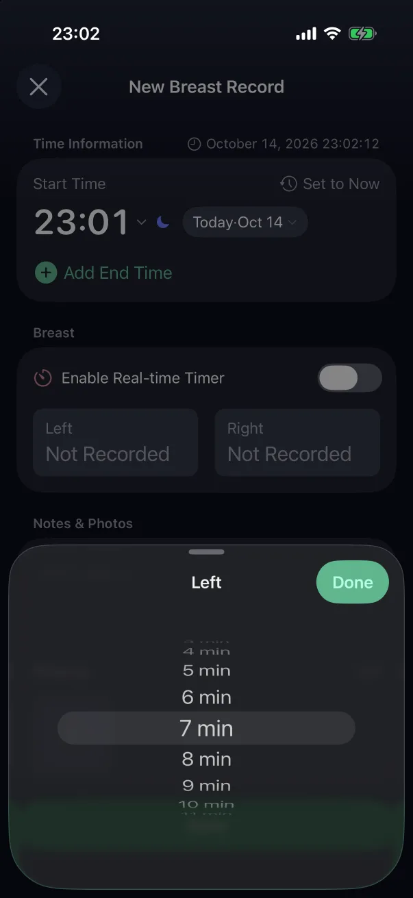Choosing a duration for one side.