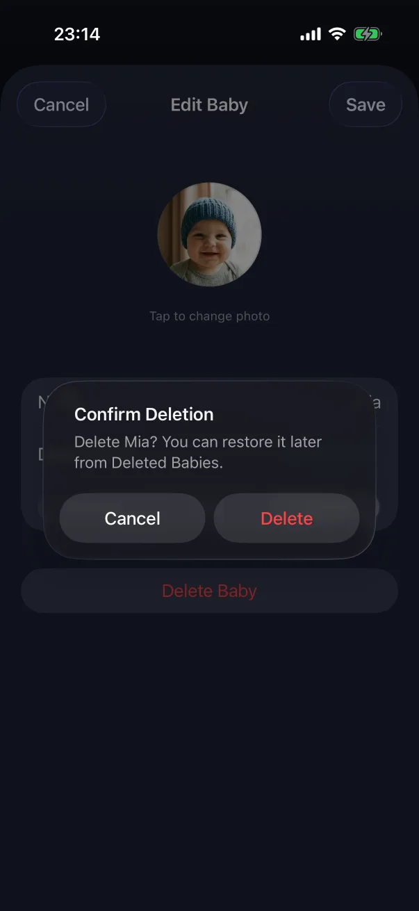 The confirmation before deleting.
