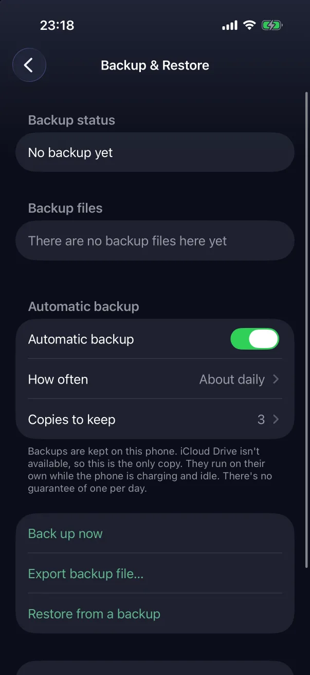 The Backup & Restore sheet from the welcome screen.