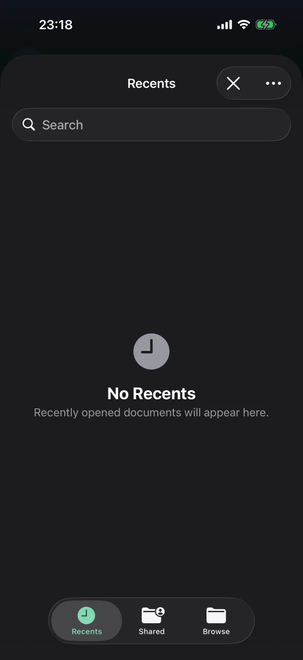 Restore opens the Files picker.