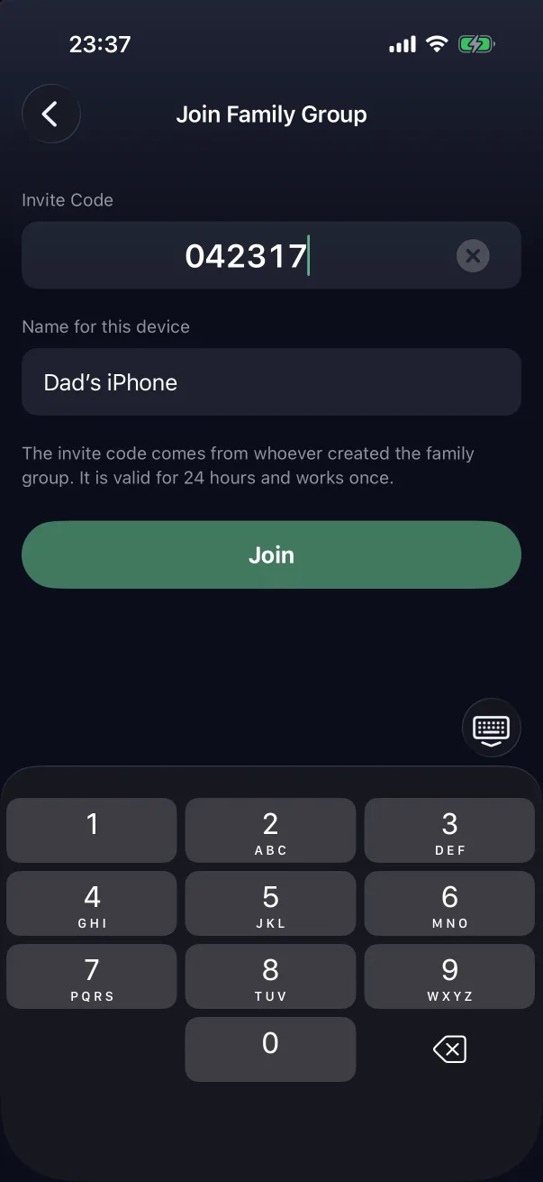 Joining with the code on the other phone.
