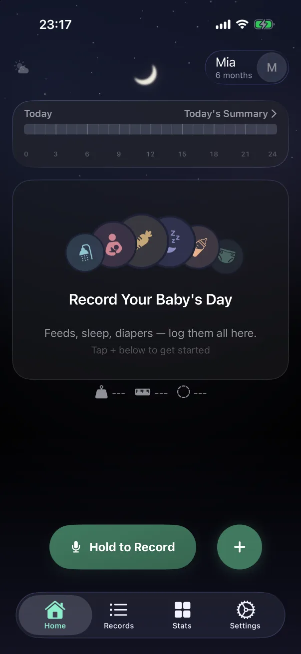 The home screen before any record.