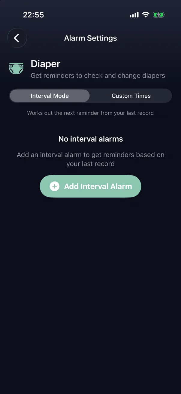 The alarm icon opens the type's reminder settings.