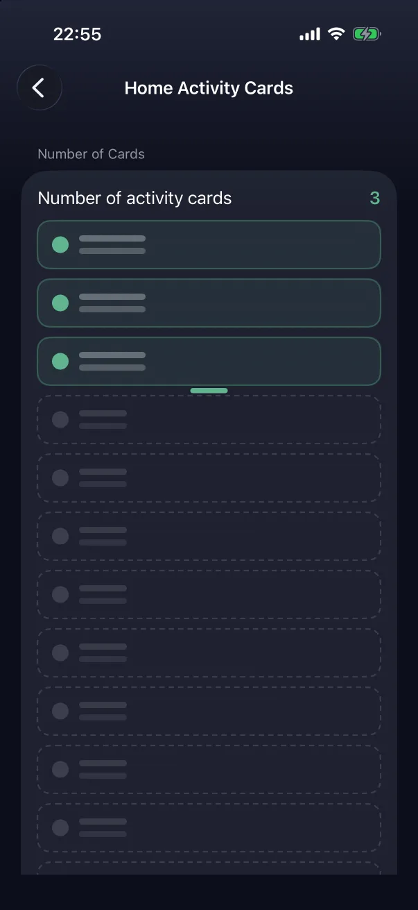 Settings → Home Activity Cards sets how many cards are shown.