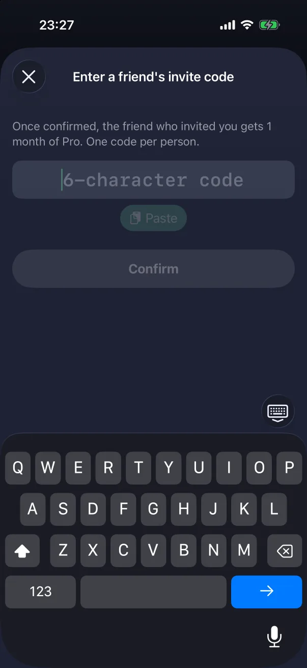 Entering a code you were given.