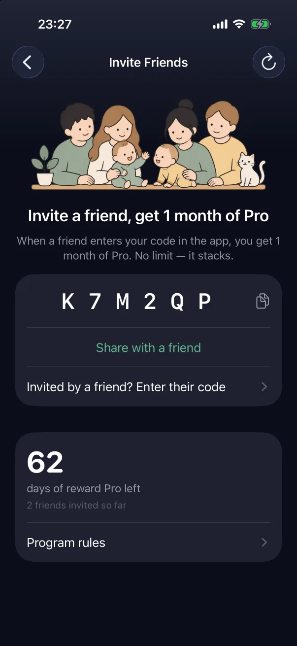 The Invite Friends screen.