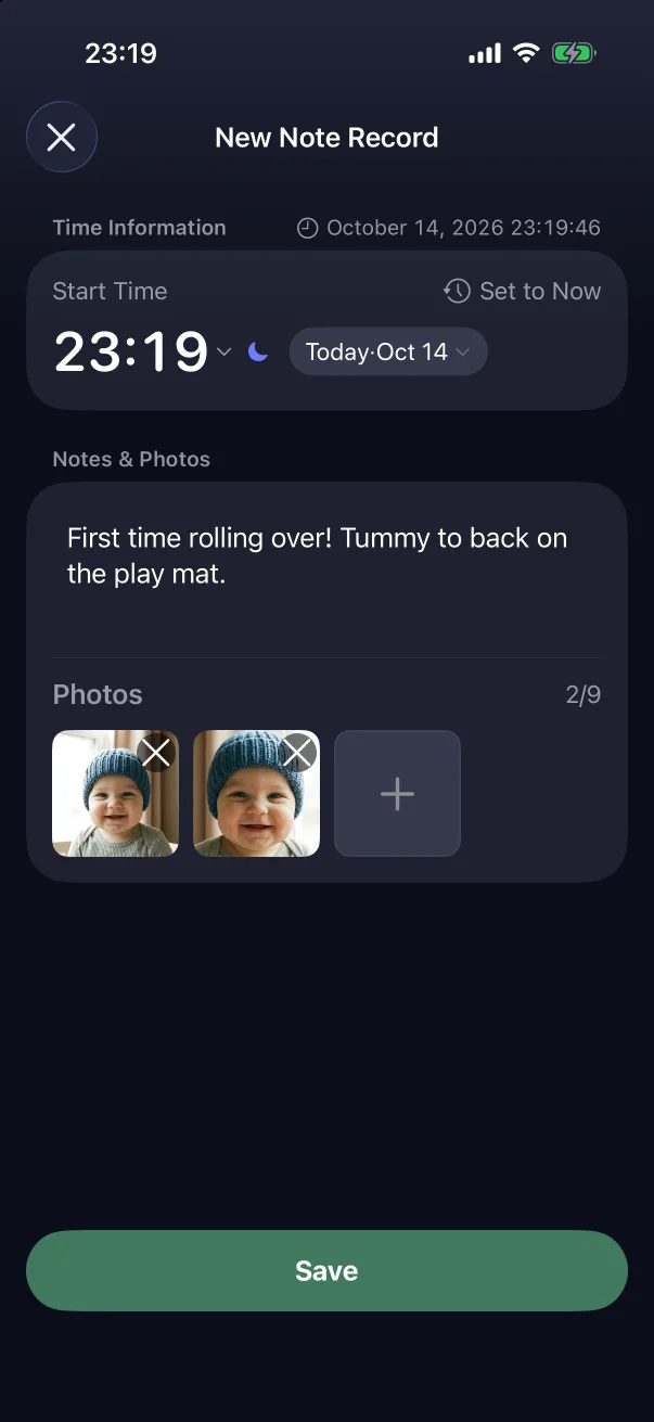 Two photos attached; the × removes one.
