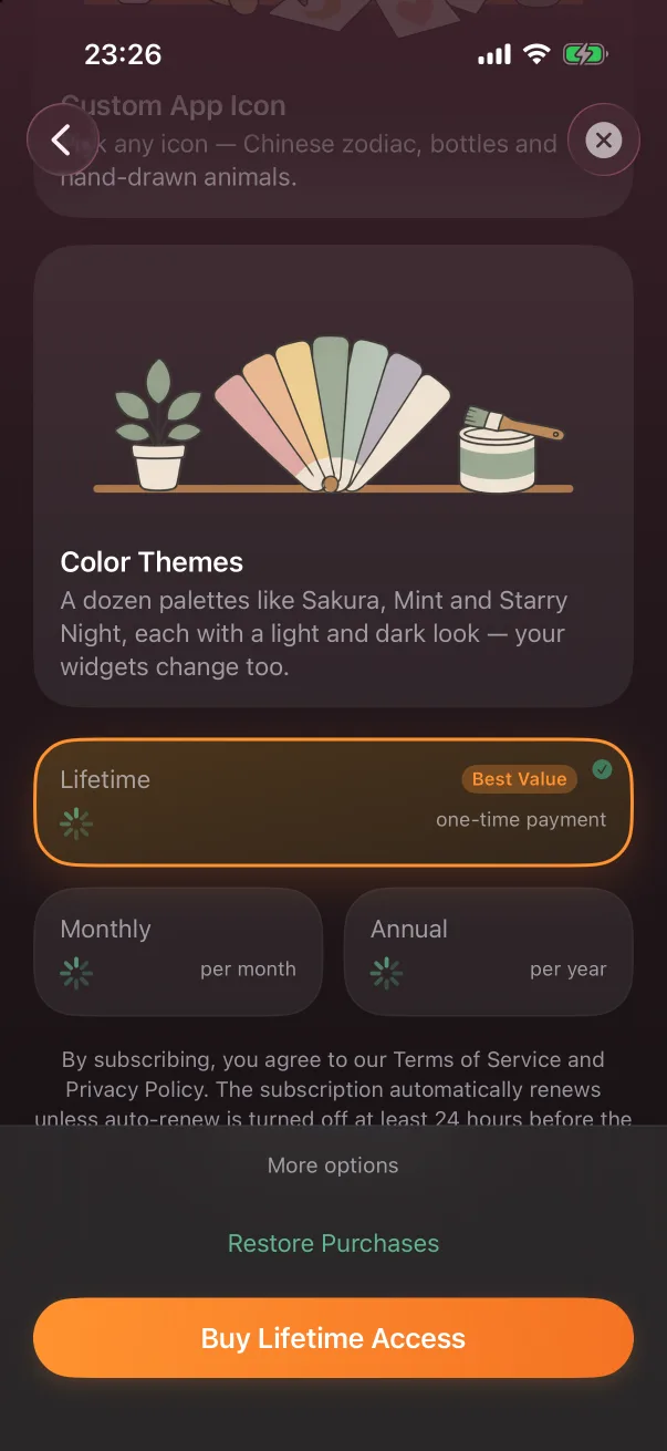 More options reveals Restore Purchases.