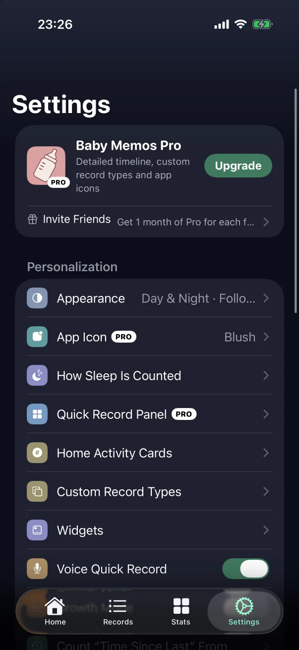 Locked rows in Settings.