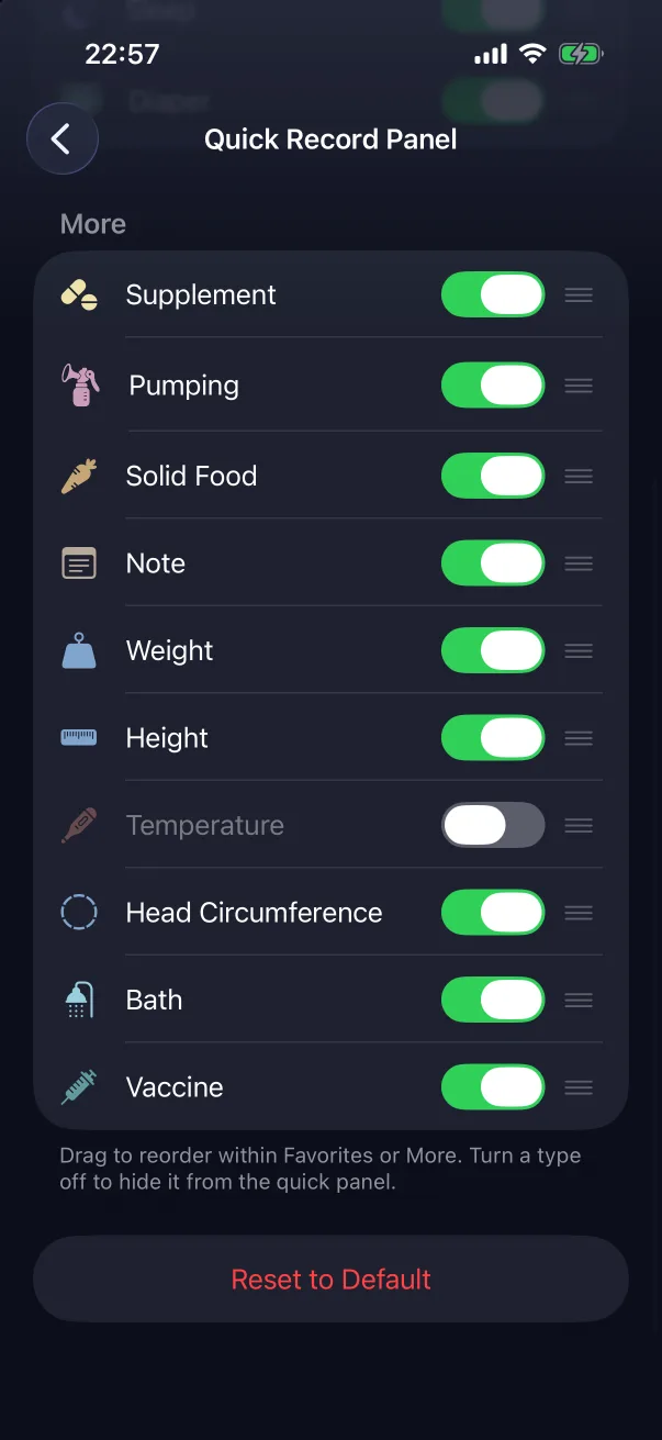 Reset to Default at the bottom.