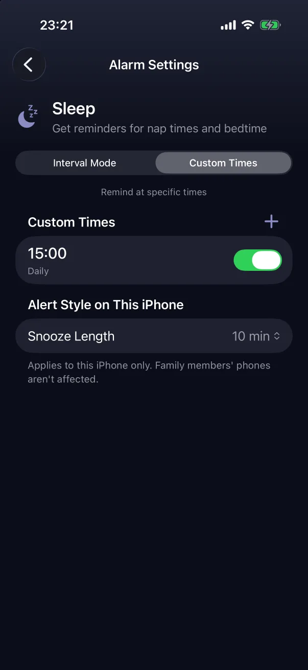 A daily reminder at 15:00.