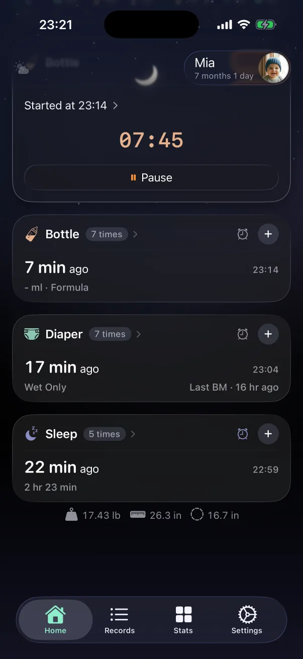 The Sleep card with a reminder set: its alarm icon turns blue.