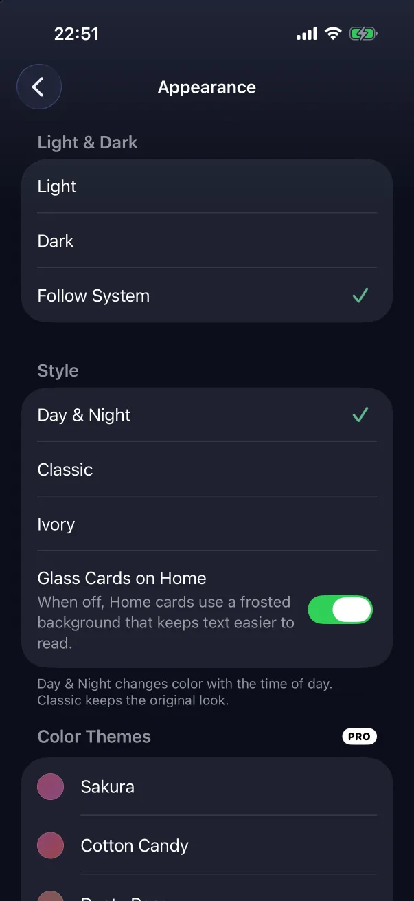 Appearance: Light, Dark, Follow System.