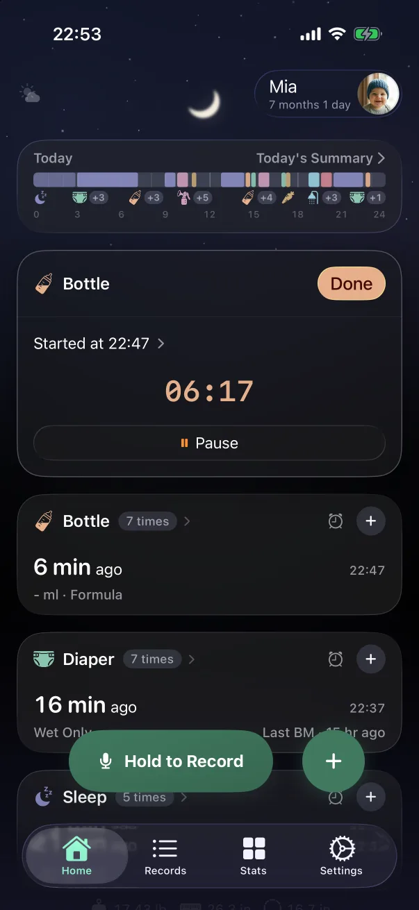 The home screen in dark mode.