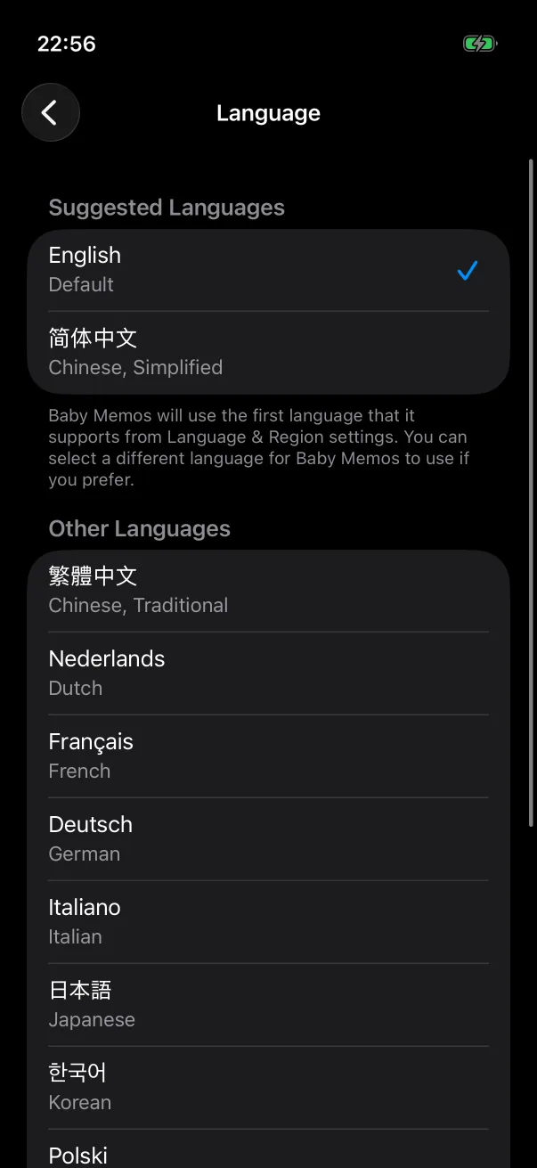 The Language list.