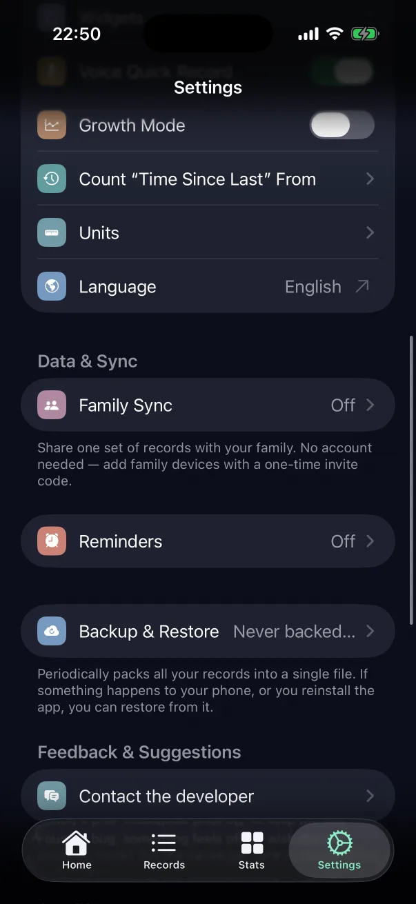 Settings, middle: Data & Sync and App Management.