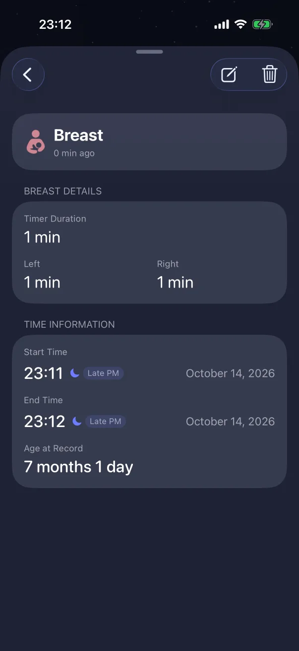 A record created by a timer, with its duration.