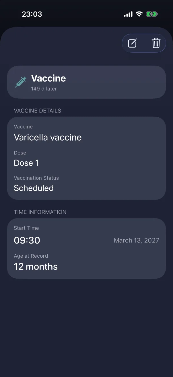 A scheduled vaccine's detail.