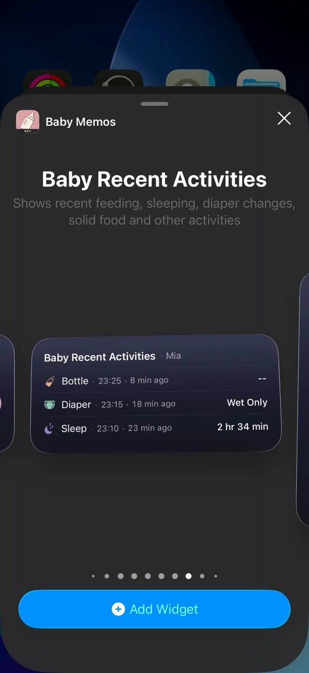 Baby Recent Activities, medium size, with real data.