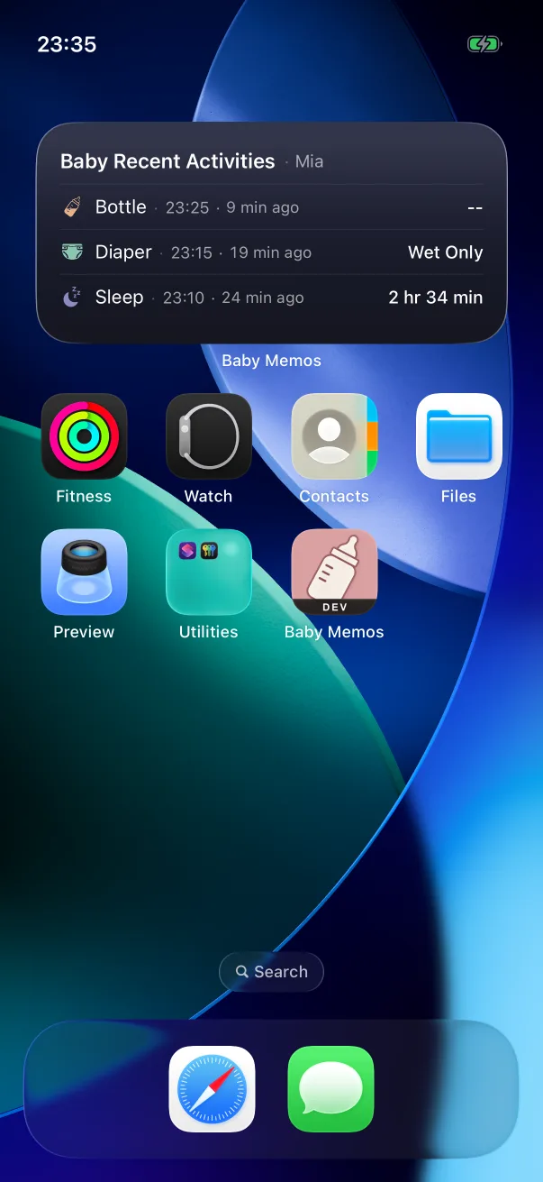 The widget with live data.